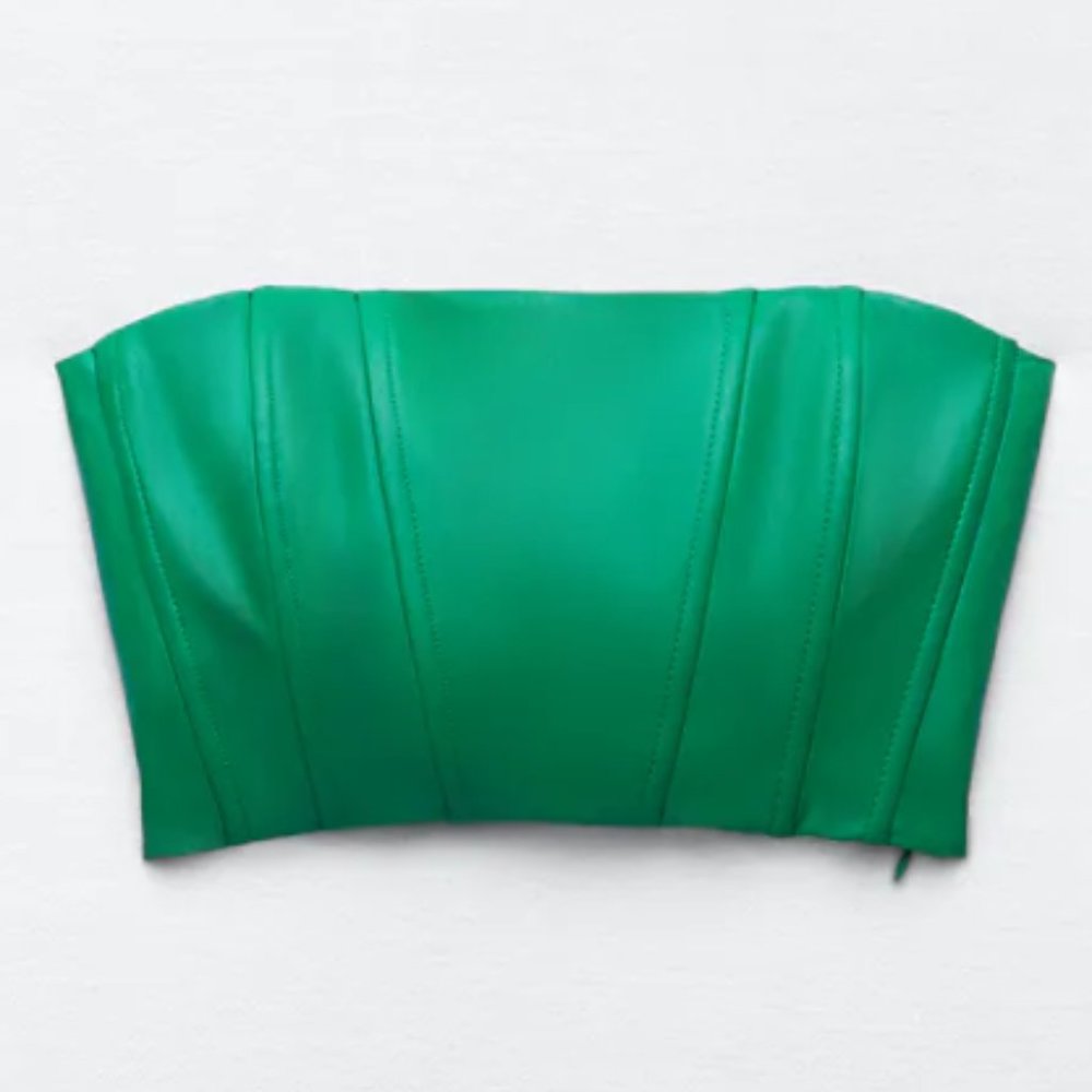 NWT Green Strapless Faux Leather Crop Top, M